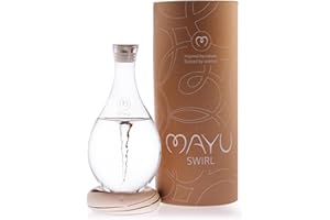 MAYU Swirl Structured Water Pitcher - Innovative Vortex Technology - Handblown. Reverse Osmosis Filter Complementary. Aerating Dispenser Stand 1.5 Liter | 51 Oz Design Dining Glass Jug (Earth Base)