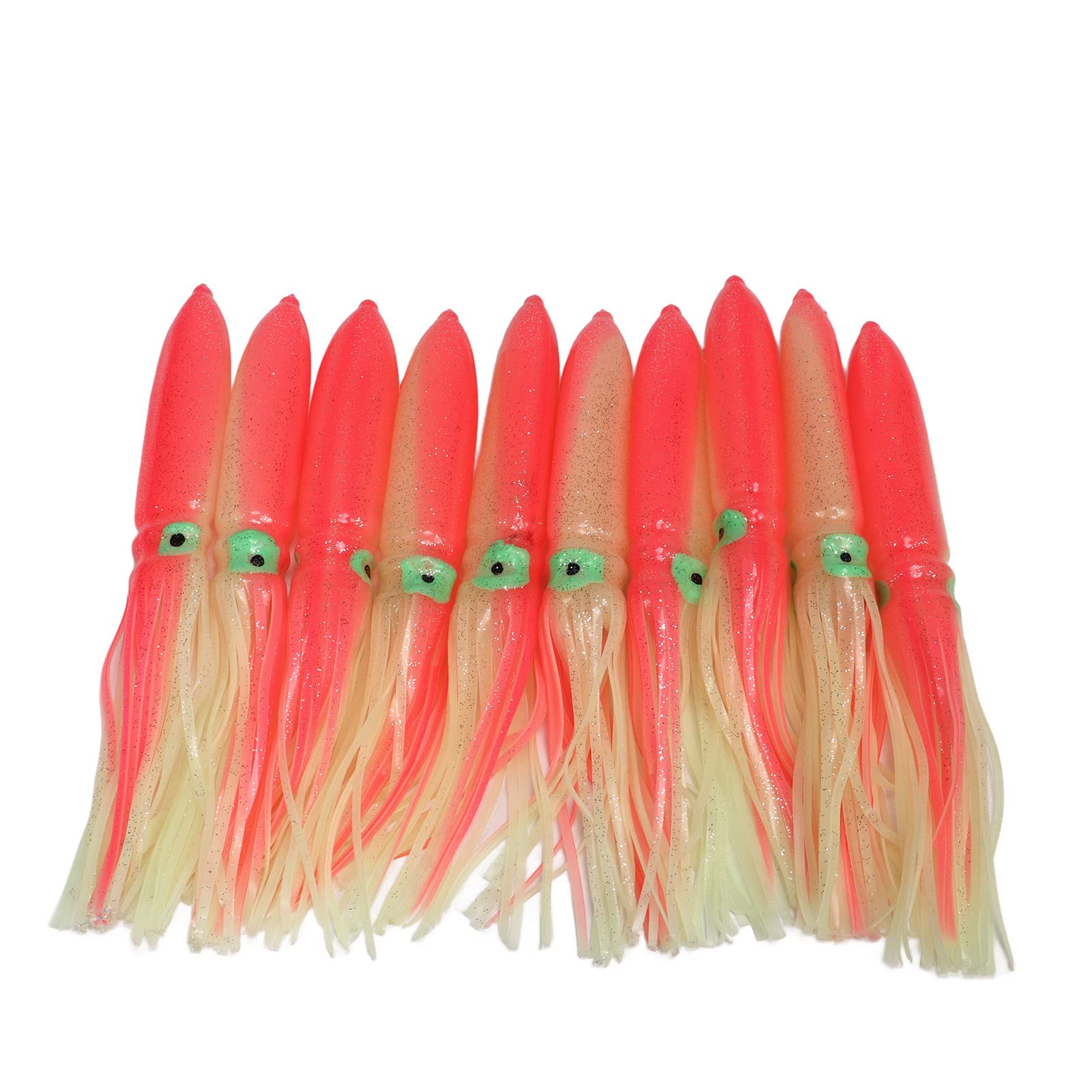 plplaaoo Professional Squid Lures and Sea Fishing Bait Kit 10 Pcs Luminous Lifelike Soft Silicone Baits with Sharp Hooks for Effective Lake and Sea Angling Size 11.8 Inches