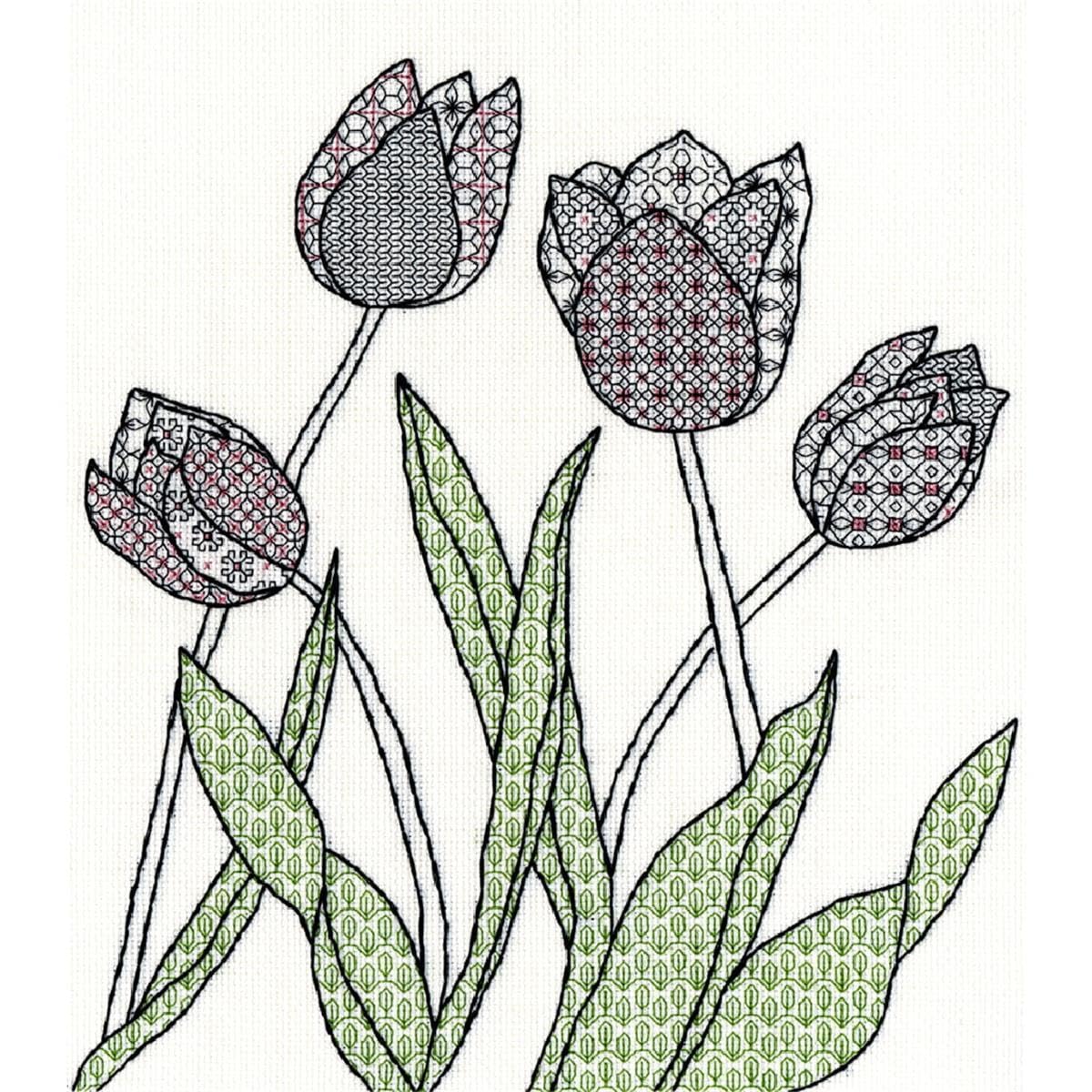Bothy Threads Blackwork Counted Cross Stitch Kit Tulips 30 x 33 cm XBW8