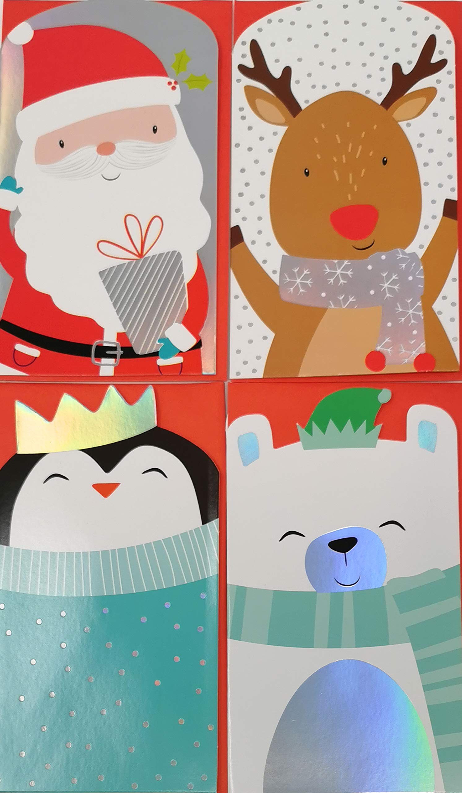 4 Pack Christmas Money Wallets for Kids with Envelopes – Cute Festive Gift Card Holders – Santa, Reindeer, Penguin & Polar Bear Designs – Holds Cash, Vouchers or Gift Cards – 16 x 9 cm