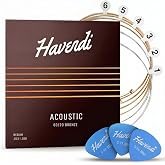 HAVENDI&reg; Acoustic Guitar Strings 80/20 Bronze Coating I Brilliant Sound Quality I Includes 3 Picks (Medium 13-56, 1 Set)