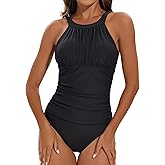 KI LAPHEE One Piece Swimsuit for Women Bathing Suits Tummy Control Ruched Elegant High Neck Swimwear