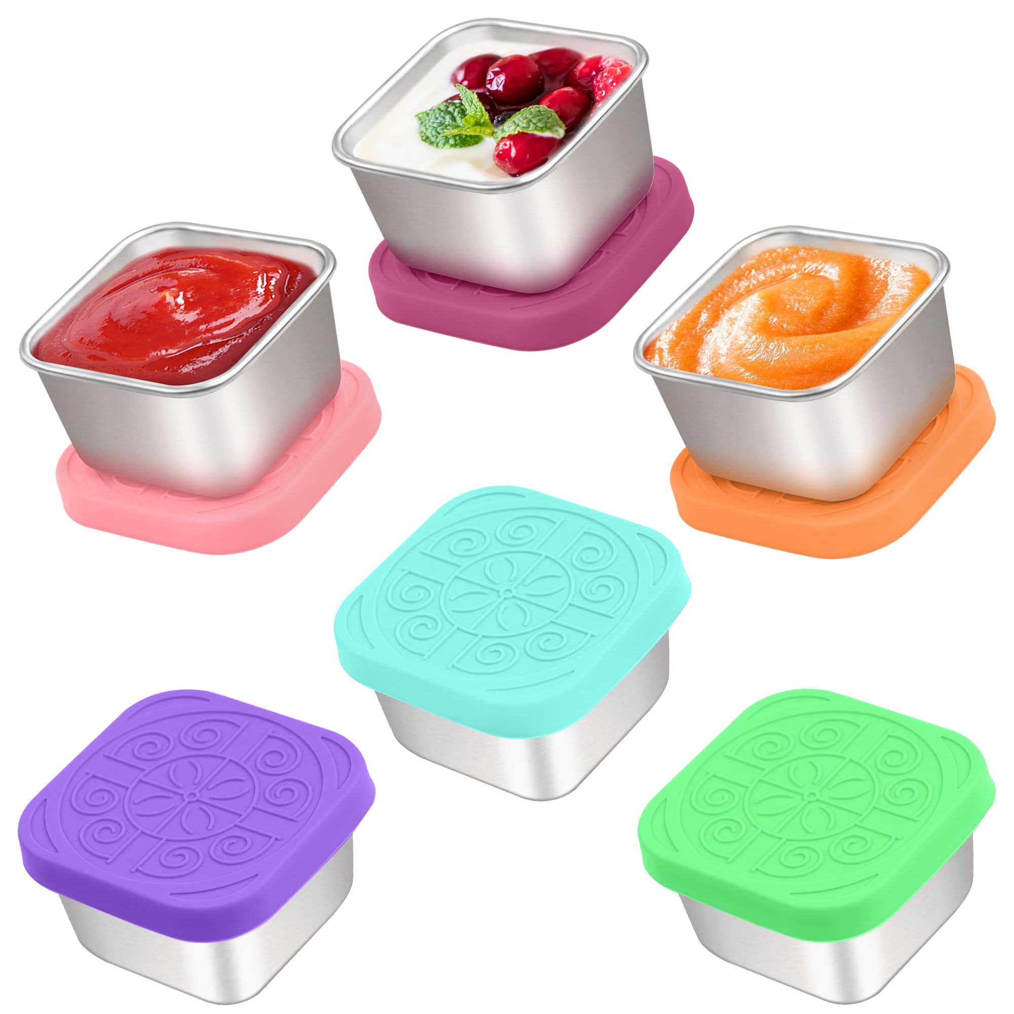 Photo 1 of Qukaka 6x2.7 Oz Salad Dressing Container to Go,Handy Leakproof Stainless Steel Meal Prep Containers Reusable,Sauce Containers for Lunch Box, Picnics, Travel, Office and Kitchen Storage-Square