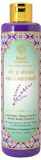 Khadi Essentials RATI & RATINAATH Luxurious Ayurvedic French Lavender, Neroli Oil, Reetha, Mulethi, Neem and Aloe Vera Extract Body Cleanser Shower Gel for Vibrant Skin, 200ml