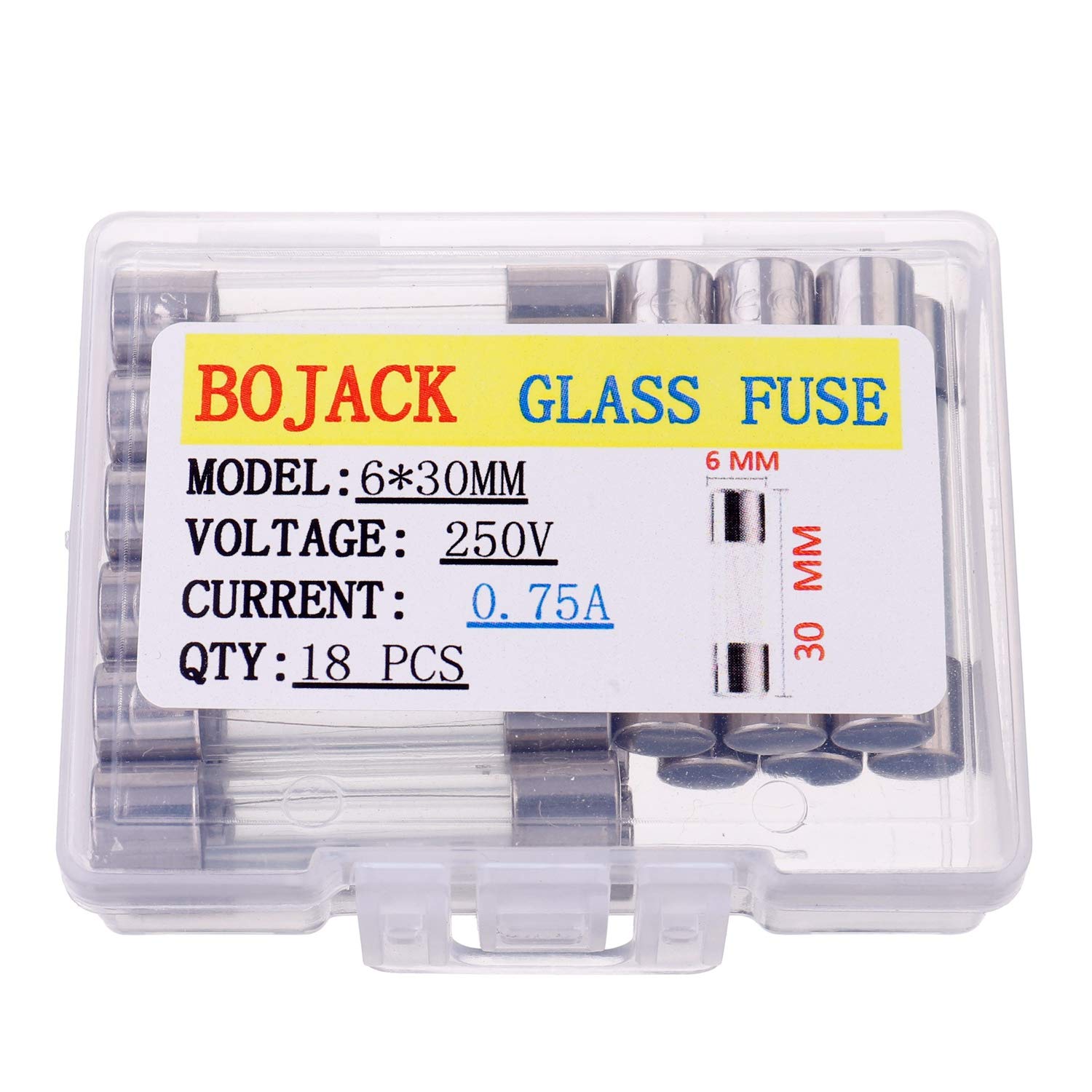 BOJACK 6x30 mm 0.75 A 250 V 0.24x1.18 Inch F0.75AL250V 0.75 amp 250 volt Fast-Blow Glass Fuses(Pack of 18 Pcs)
