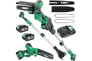 K I M O. KIMO 2-IN-1 Electric Pole Saws for Tree Trimming, 8" Mini Chainsaw Cordless, 16FT Max Reach Extension Pole, 2×4.0Ah Batteries,Fast Charger, Brushless Pole Chain Saw for Tree Trimmer Limb Branch Cutter