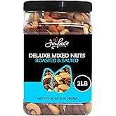 Jaybee's Deluxe Mixed Nuts Roasted Salted 32 oz, Healthy Protein Snack | Mix of almonds, brazil nuts, cashews, filberts (hazelnuts), pecans, no peanuts. Ideal for salads, snacking, recipes. Kosher