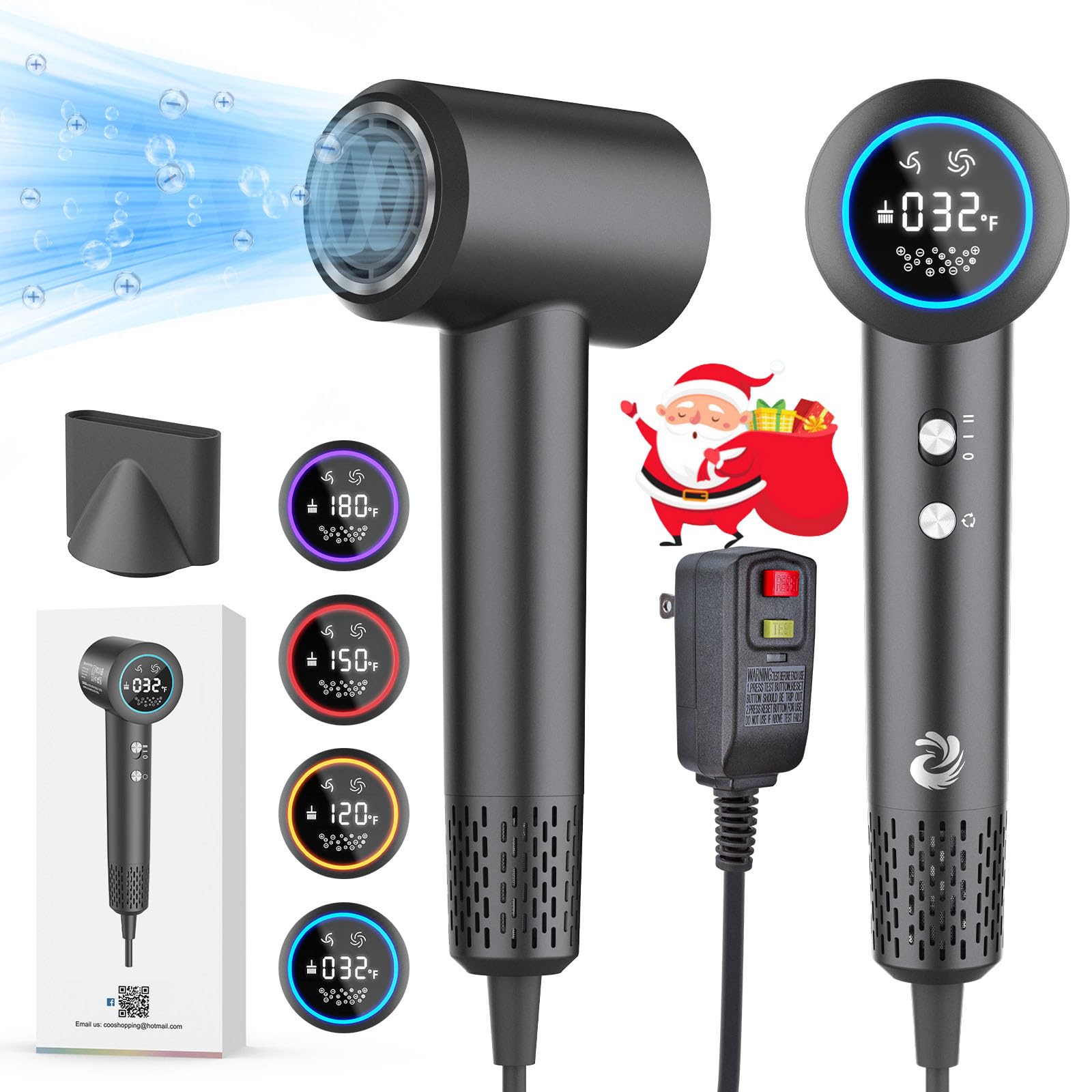 Photo 1 of KARFUN Plasma Hair Dryer, 1500W High Speed Blow Dryer with Plasma Tech (Positive+Negative Ionic), LED Display, 5 Temps 2 Speed, Thermo-Control, Fast Drying Plasma Hairdryer for Home or Travel (Gray)