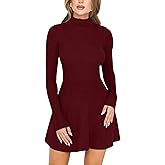 YMDUCH Women's Casual Fall Pullover Sweater Dress Mock Neck Long Sleeve Knit Ribbed Mini Dress