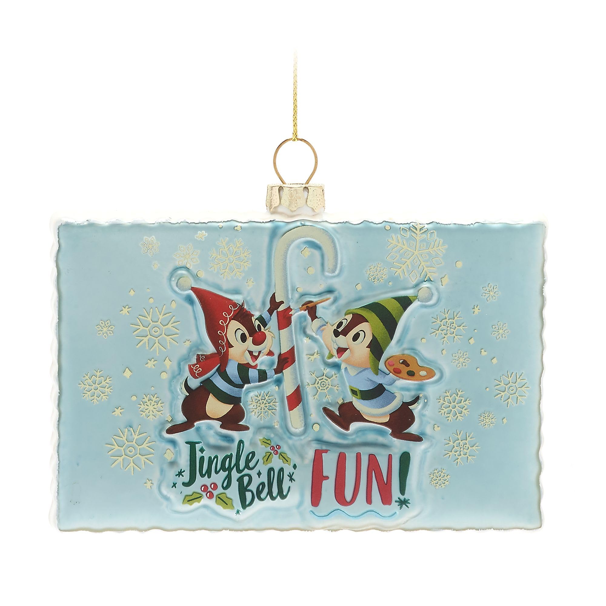 Disney Store Official Chip 'n Dale Festive Postcard Blown Glass Ornament, 12.5cm / 5”, Features Mickey and Minnie Art, Faux Postcard Christmas Holiday Decoration