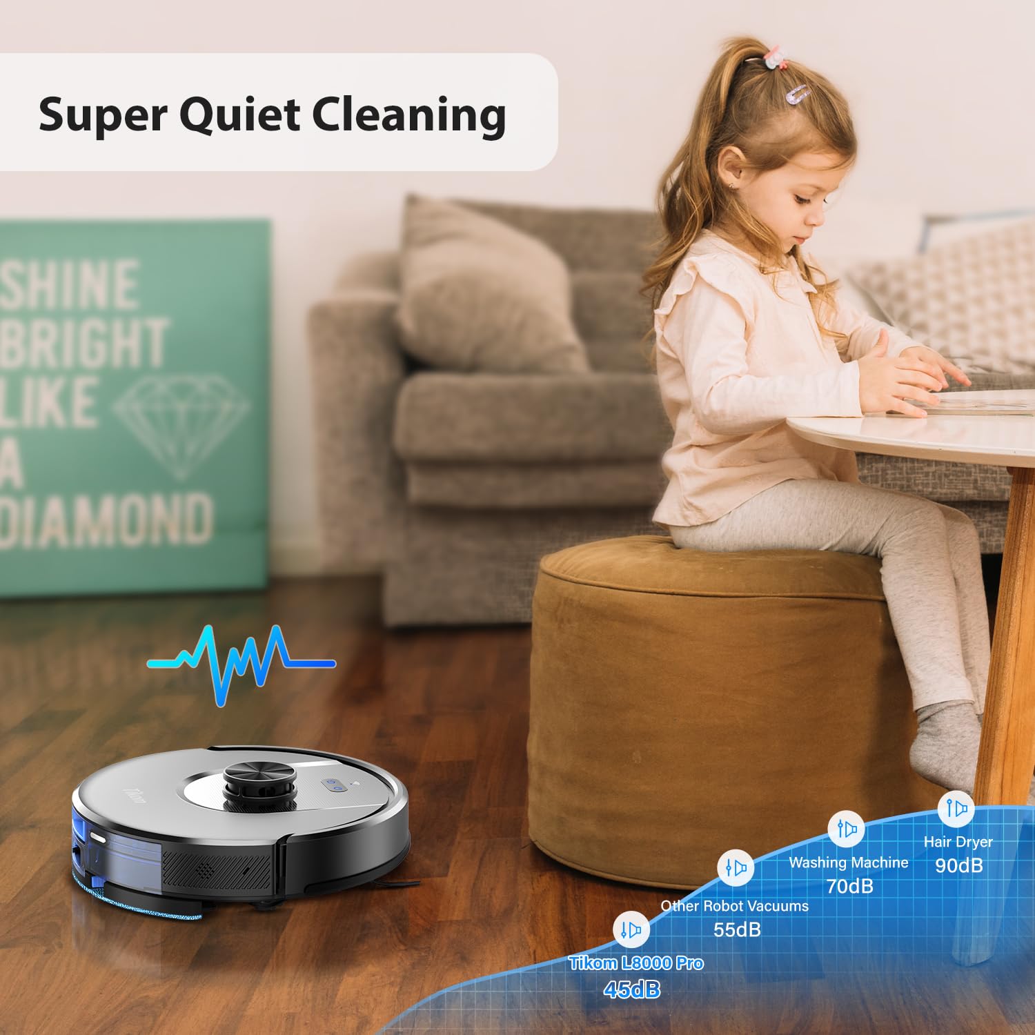 Tikom Robot Vacuum and Mop Combo, 5000Pa Suction, Smart Mapping, 45dB Robotic Vacuum Cleaner for Carpets, Pet Hair, Hardfloors (L8000 Pro) - Image 8