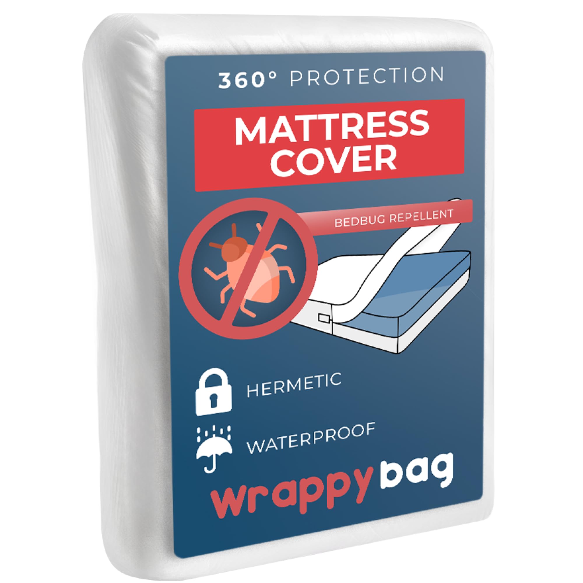 WRAPPYBAG Waterproof Mattress Protector Anti-Bed Bug & Dust Mite Protector – Chemical-Free Mattress Cover – Fits 90x190 cm – Available in 7 Sizes and Heights