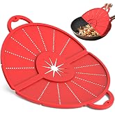 Foldable Silicone Splatter Screen for 10-13'' Pans with Handle,Red| Foldable Splash Guard, Multi-Use Grease Splatter Guard/Trivet Mat,Non-Stick Oil Splatter Guard,BPA-Free,Dishwasher Safe