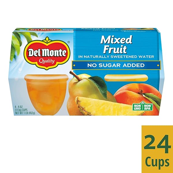 DEL MONTE MIXED FRUIT SNACK CUPS IN WATER, NO SUGAR ADDED, 4 OUNCE CUPS (PACK OF 6)