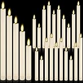 Rossesay 20 Pcs Flameless LED Taper Candles Battery Operated Taper Candles 5 Sizes of 6.5'', 7.7'', 8.8'', 10.0'', 11.2'' Flameless Candlesticks Flickering with 3D Flame for Wedding(Ivory White)
