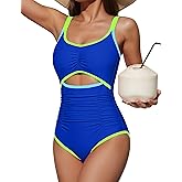 BMJL Women's One Piece Swimsuit Tummy Control Bathing Suit Slimming Color Block Cute Swim Suits Ruched Swimwear 2026