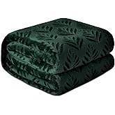 Exclusivo Mezcla Queen Size Fleece Blanket for Bed, Super Soft and Cozy Blankets All Season Use, Leaves Pattern, Plush Fuzzy Lightweight, Forest Green, 90x90 Inch