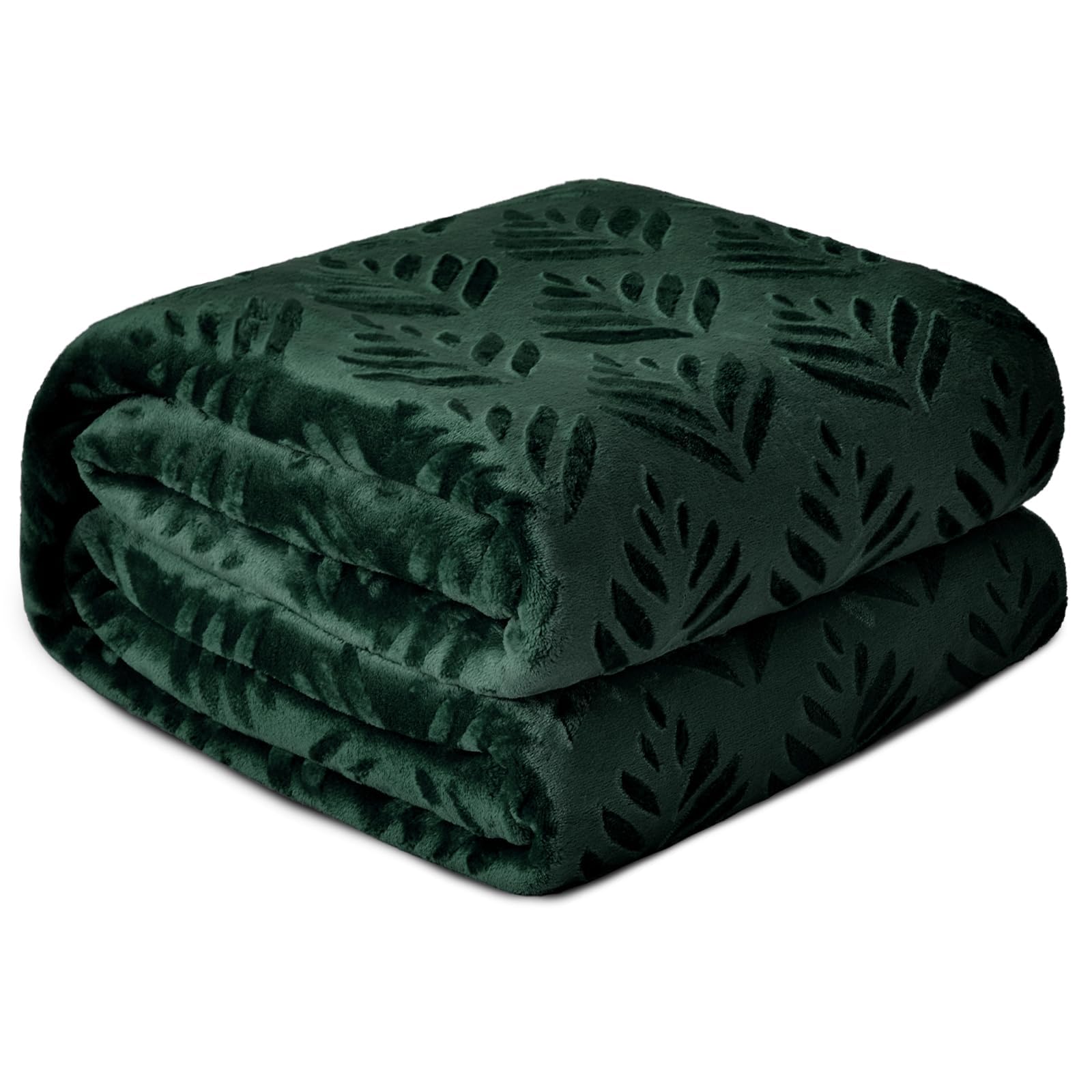 Exclusivo Mezcla King Size Fleece Blanket for Bed, Super Soft and Warm for All Seasons, Plush Fuzzy Leaves Pattern Blanket, Forest Green, 230x265 CM