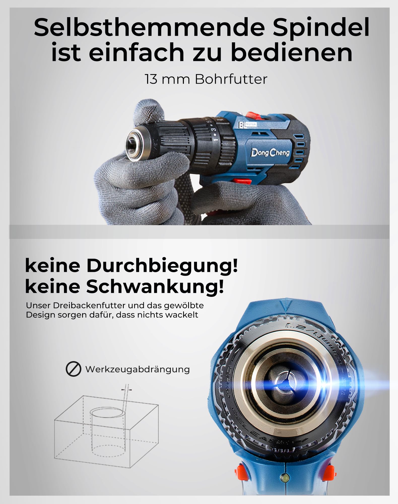 Dong Cheng Akku-Schlagbohrschrauber-Set 18V 50Nm, bürstenlose Schlagbohrmaschine (2x2,0 Ah), 20+1+1 Drehmomentstufen Akkubohrer, 2 Gang, 13mm Bohrfutt 3