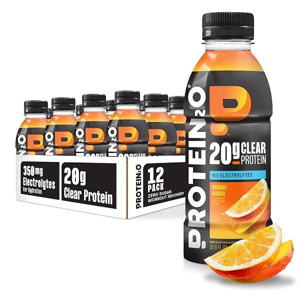 PROTEIN2O HYDRATION DRINK – 2-IN-1 LIQUID CLEAR WHEY PROTEIN ISOLATE AND ELECTROLYTE DRINK – 20G PROTEIN, VITAMINS B5, B6 – POST-WORKOUT RECOVERY – 16.9 FL OZ – 12 COUNT ORANGE MANGO