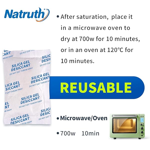 NATRUTH 20 GRAM [20 PACKS] FOOD GRADE SILICA GEL PACKETS WITH COLOR INDICATING BEADS REUSABLE DESICCANT PACKS FOR STORAGE, RECHARGEABLE MOISTURE ABSORBERS FOR FOOD SEEDS SNACKS SPICES JEWELRY