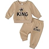 Jecson Baby Boy Fall Clothes: Warm & Soft Infant Outfits Set KING Print Sweatshirt & Jogger Pant 2Pcs Cute Daywear 3-24M