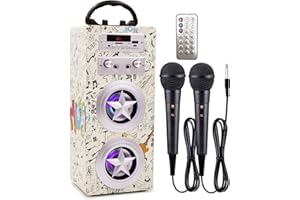 Kidsonor Kids Bluetooth Karaoke Machine with 2 Microphones, Wireless Remote Control Portable Karaoke Music MP3 Player Loudspeaker with Microphones for Kids Adults Home Party (Doodle Pattern)