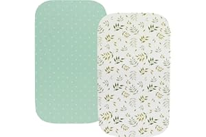 Fadacudan Waterproof Bassinet Sheet Compatible with Graco Pack n-Play Dome LX Bassinet(not playard), 2 Pack Jersey Knit Super Soft for Baby Green Botanical Leaf & Dots