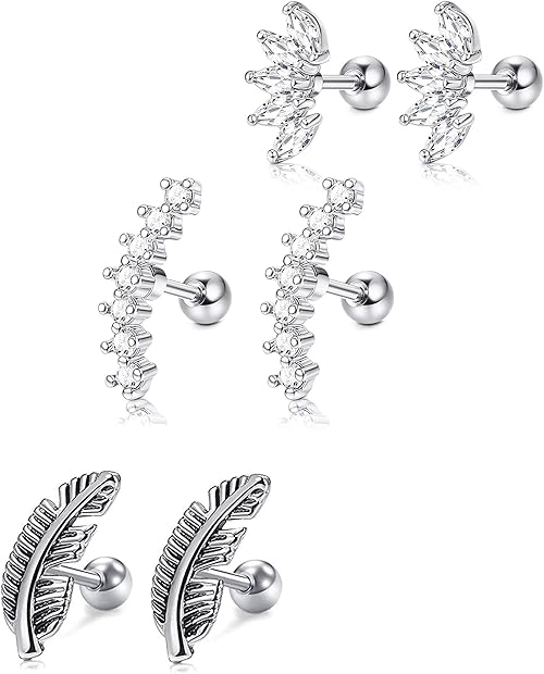 Amazon Orazio オラジオ 3ペアセット ジルコニア ピアス レディース ボディピアス メンズ 軟骨ピアス トラガス ヘリックス ボディーピアス サージカルステンレス 16g ボディピアス 通販