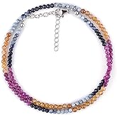 OdrillionGems Multi Sapphire Gemstone Beads Choker Necklace, 925 Sterling Silver Jewelry, September Birthstone, Healing Crystals, Handmade Adjustable, Gift for Women, 18inch