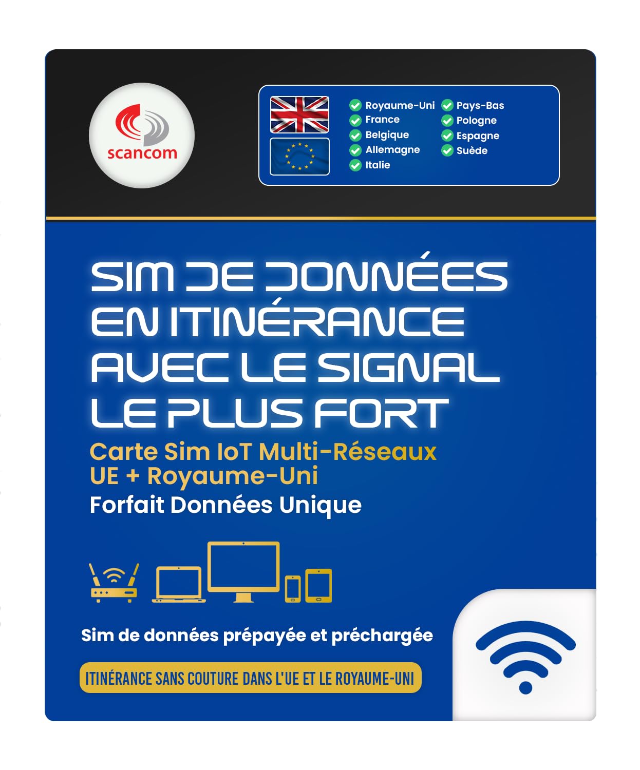 UK and EU Multi-Network Roaming Data Sim - Automatically Connects to the strongest Signal to provide the Best Connection at the Location - (One-off Data Bucket for 12 months from order) (50GB)