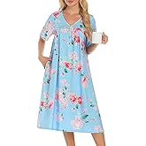 ETOSELL Nightgowns for Women Soft Short Sleeve Sleepshirt House Dress with Pockets Pleated Moo Moo Mumu Nightshirt Loungewear