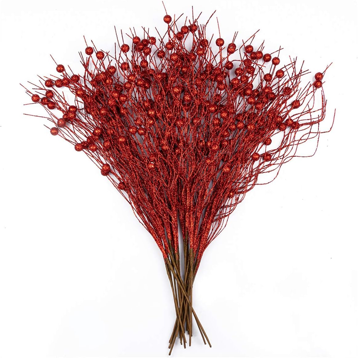 Tree Toppers - KI Store Red Christmas Tree Picks Sprays Set of 20 Glittered Twigs Decor for Christmas Tree Decoration Topper Floral Arrangement (Red)