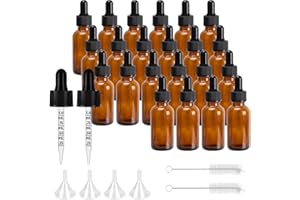 24 Pack 1 oz Glass Dropper Bottles with Measured Dropper - 30 ml Dark Amber Tincture Bottles for Essential Oils, Perfumes, Ar