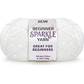 HEJIN 120g Shimmer White Yarn for Crocheting and Knitting | 120m(144yds) for Beginners with Easy-to-See Stitches; Worsted-Weight Medium #4; Yarn for Beginners Crochet Kit Making