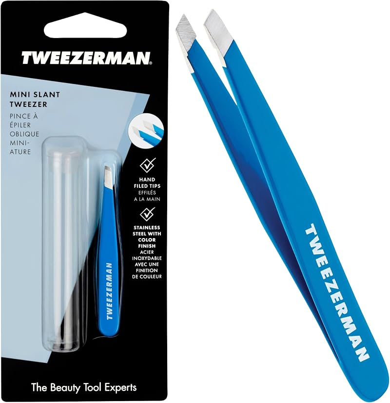 Tweezerman Bahama Blue Mini Slant Tweezers with Travel Case