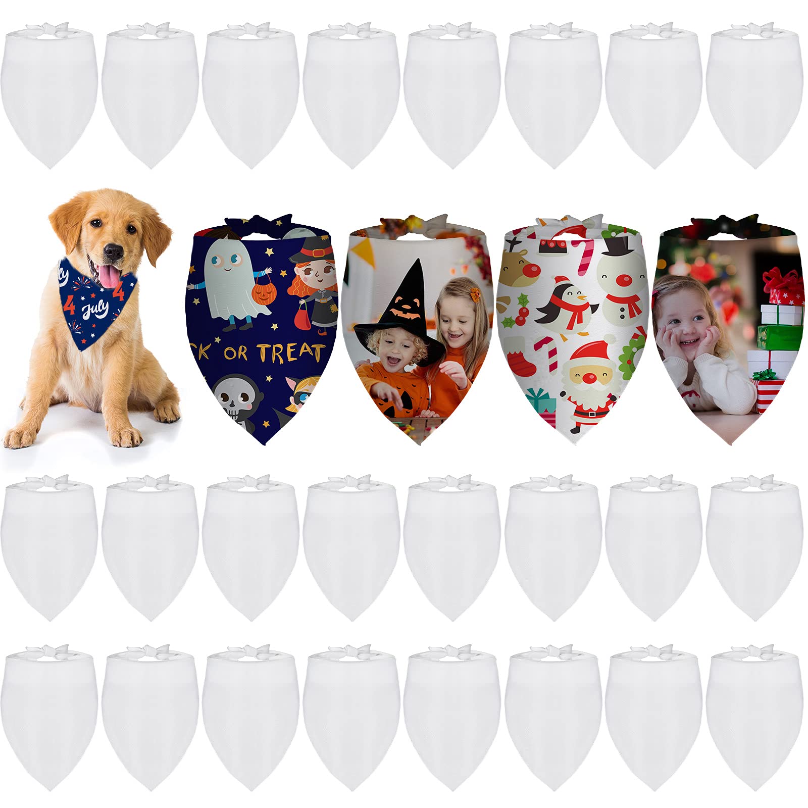 36 Pieces Sublimation Blank Dog Bandanas Solid White DIY Pet Bandanas Dog Triangle Scarf Polyester Pet Heat Transfer Triangle Bibs Kerchief Accessories for Dogs Puppy Cats Halloween Christmas