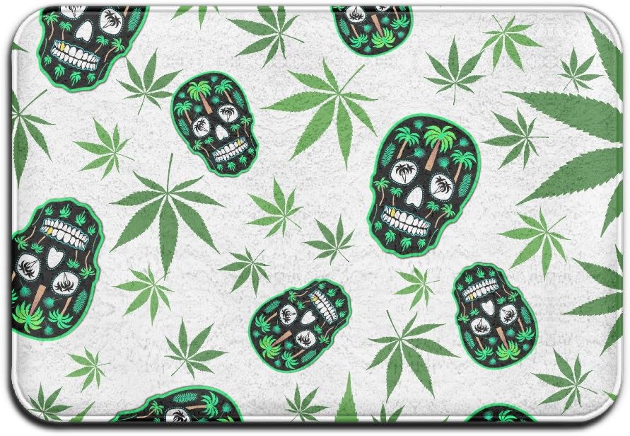Weed Palm Tree Sugar Skull Pattern Front Door Non-Slip Bathmat 60 X 40 Cm