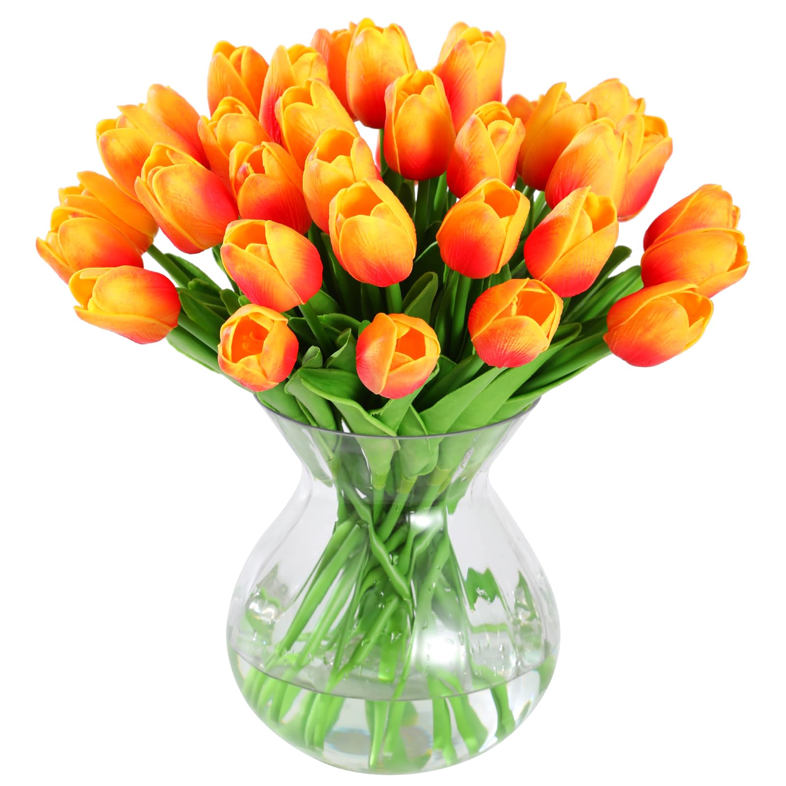 JUSTOYOU 20pcs Real Touch Latex Artificial Tulips Flowers Fake Tulips Flowers Wedding Bouquets for Wedding Home Garden Decoration(Orange)