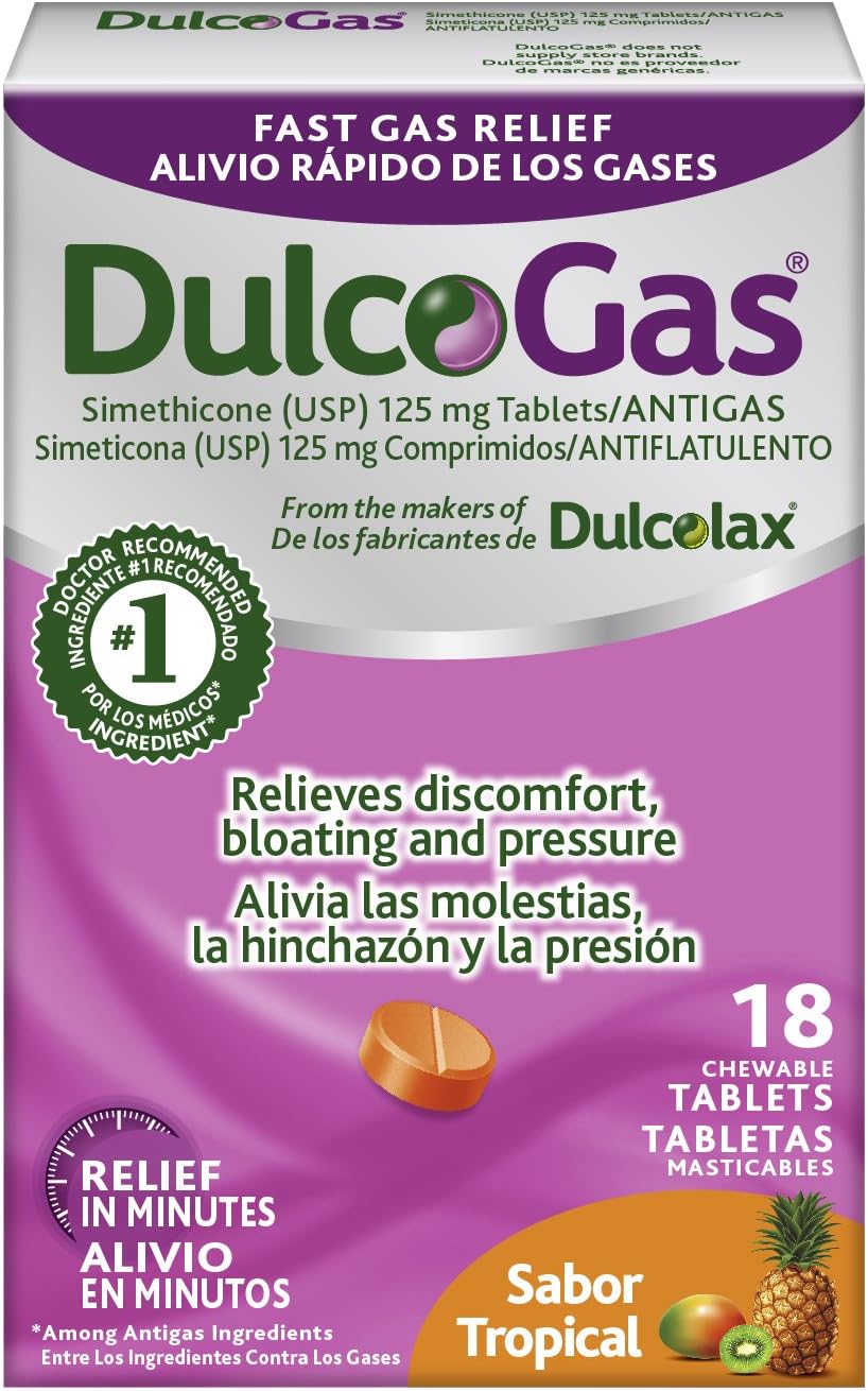 DulcoGas Maximum Strength Antigas Tablets, Tropical, 18 Count