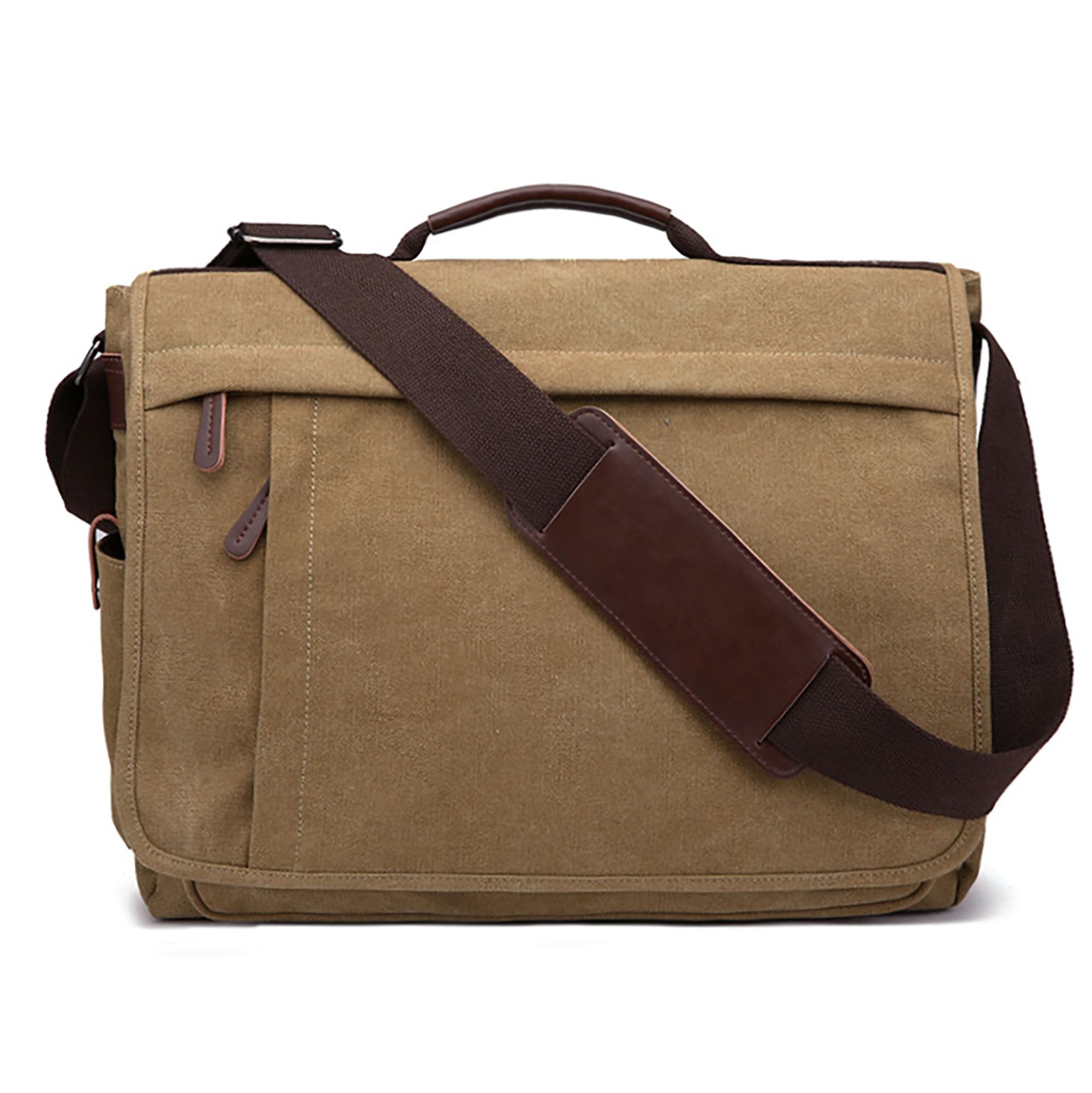 GFM® Mens Boys Canvas Messenger Bag for Up to 15.6 Inch Laptop, Tablet etc For School, Office, College, Uni,Casual, Travel, Holidays (S86-15-Khaki)(CNVMSNGR-ZU6086-1-KH)