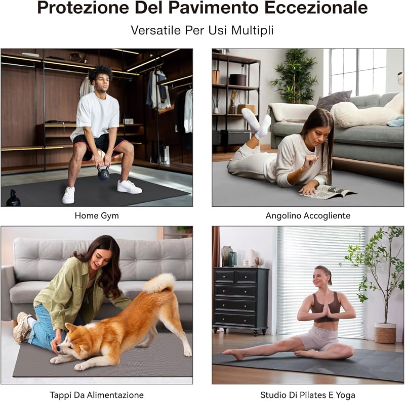 Set da 18 Pezzi Tappeto Palestra Puzzle in EVA ad Alta Densità, Ammortizzante e Antiscivolo, Ideali per Fitness, Yoga e Sport, Perfetti per Home Gym e per il Pavimento della Palestra, 30x30 cm