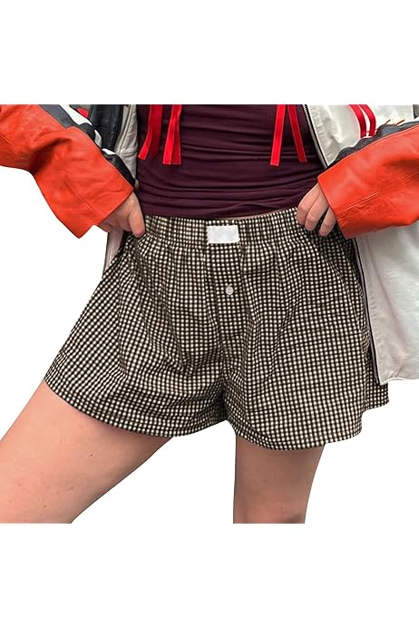 Pijama Mujer Cuadros Pantalones Cortos A Cuadros Y2K Cintura