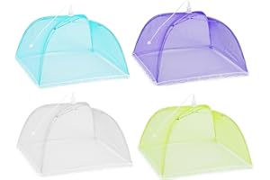 Pwsap Pop-Up Mesh Food Covers Mesh 4 Pack Reusable Collapsible Colorful Umbrella Tent Encrypted Screen Net Protectors for Outdoors Camping Parties Picnics BBQs Keep Out Flies Bugs Mosquitoes(17X17In)