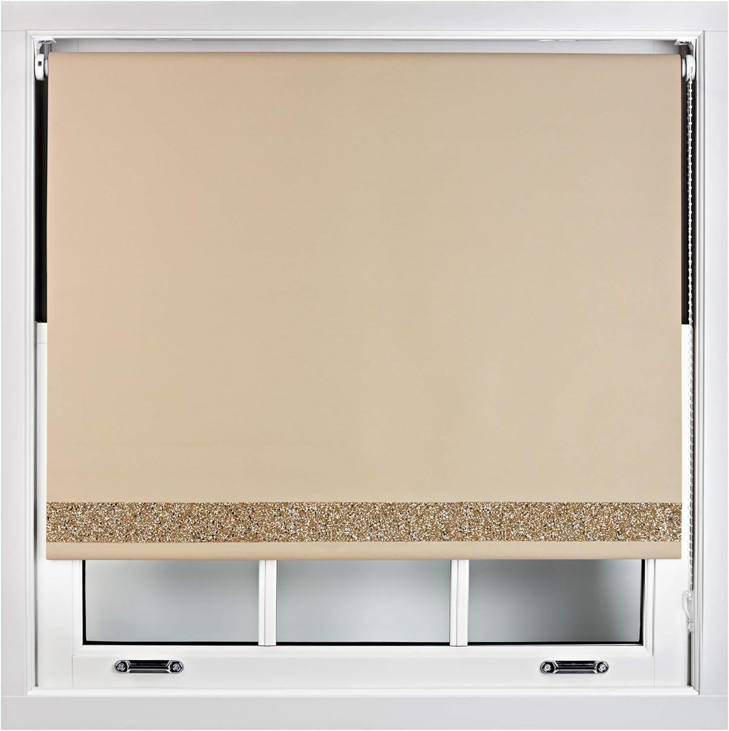 FURNISHED Blackout Roller Blinds With Glitter Trim Trimmable Cappuccino