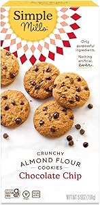 Simple Mills Almond Flour Crunchy Cookies, Chocolate Chip - Gluten Free, Vegan, Healthy Snacks, Made with Organic Coconut Oil