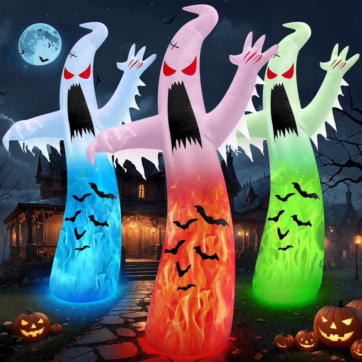 Photo 1 of 1PCS 12FT Giant Halloween Inflatables Decoration Ghost with 3-Colored Flame Rotation LED Light Spooky Halloween Decorations Outdoor Blow Up Yard Decoration for Home Lawn Holiday Party