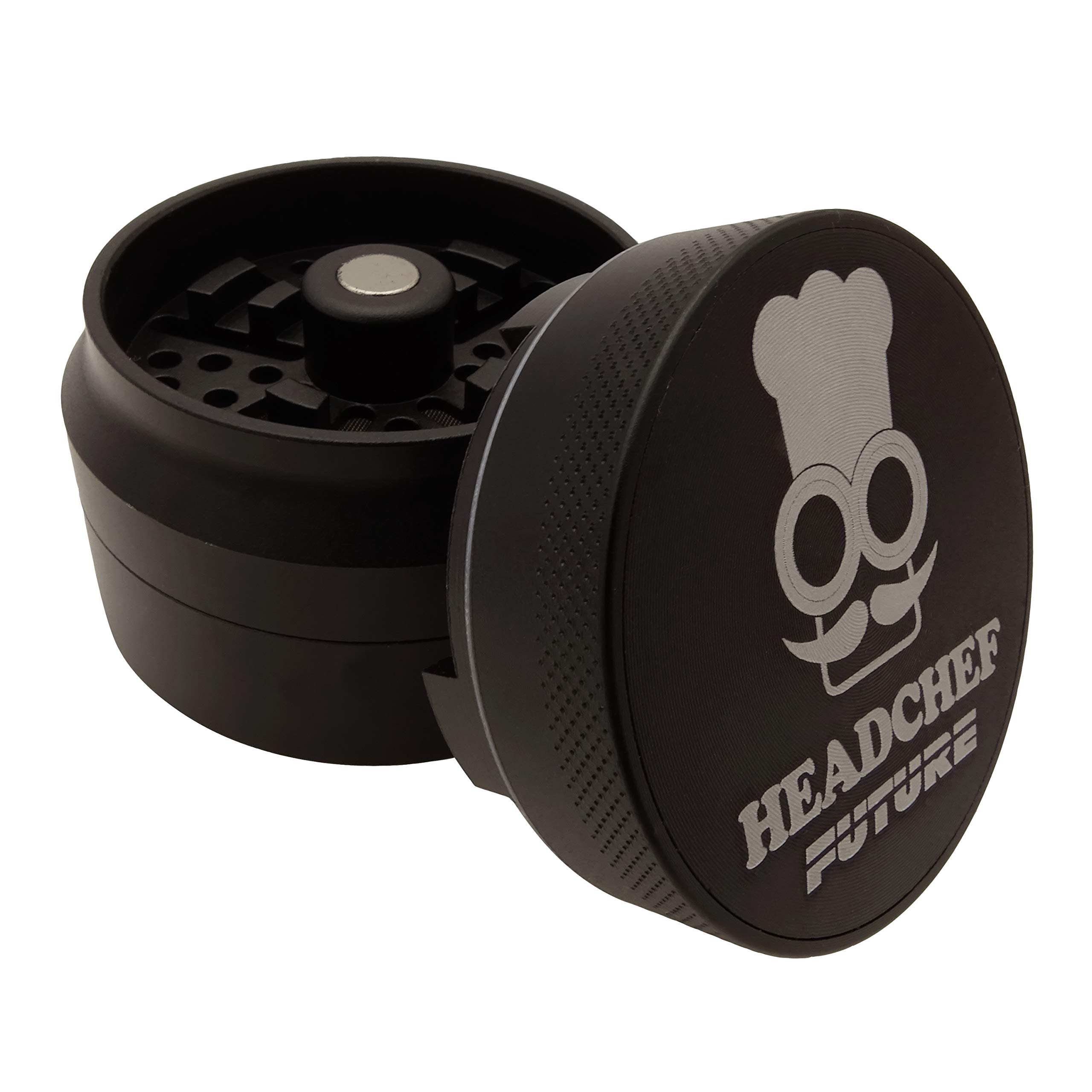 Headchef Future 4 Piece Grinder with Sandblasted Finish, Metal Herb Grinder, 62mm (Black)