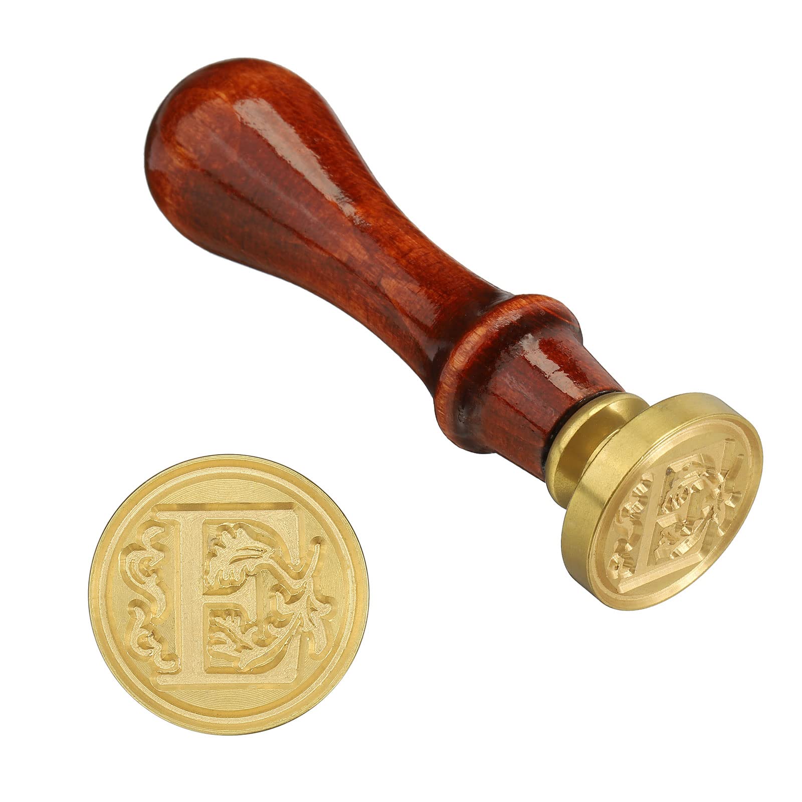 PATIKIL Letter Wax Seal Stamp, Alphabet E Wooden Handle 25mm Removable Retro Brass Head Classic Sealing Stamp for Envelope Invitation Card Wedding Gift Decoration
