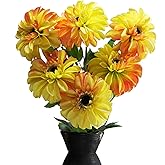 GLSATEMAN 6 Pack Artificial Chrysanthemum Silk Flowers Zinnia Flowers,24'in Long Stem Fake Flower,Suitable for Wedding Decoration Bouquets,Fall Decor,Home Decor (Yellow-Orange Mix)
